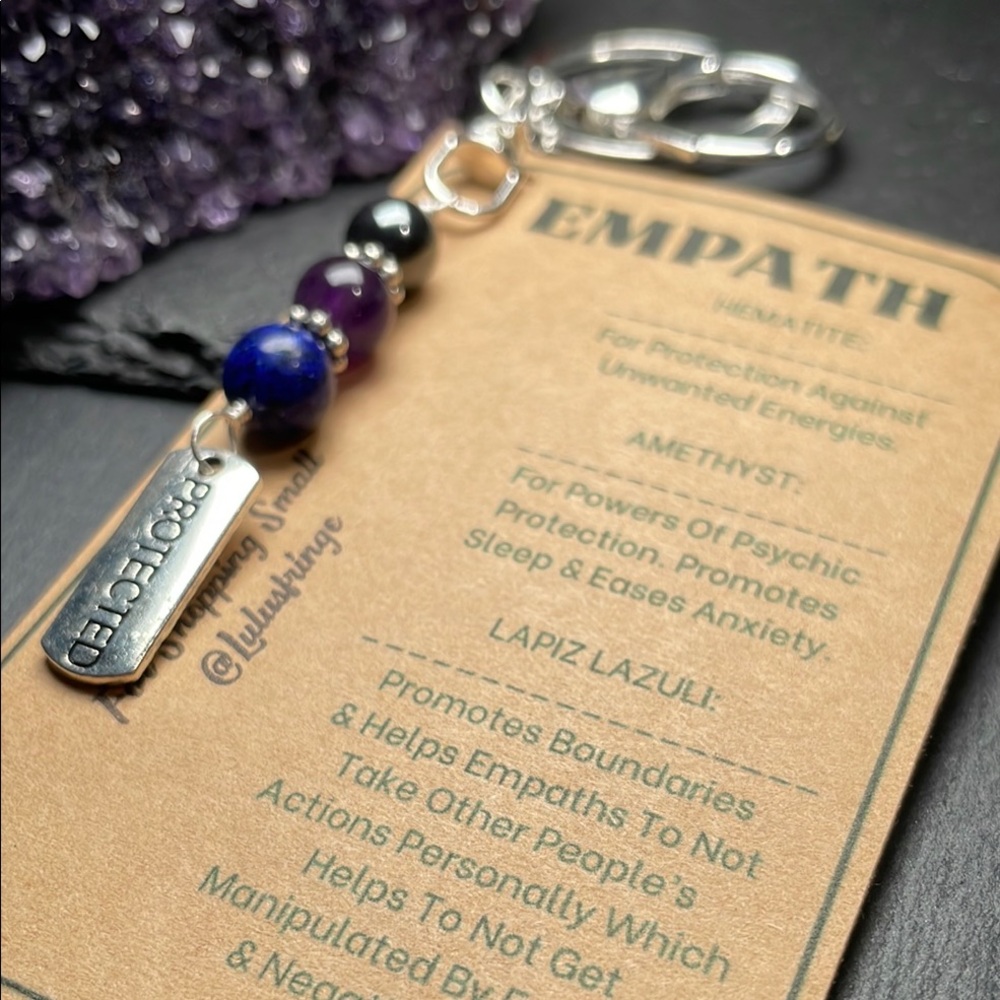 Hand Crafted Empath Protection Keychain with Purple Amethyst, Lapis Lazuli - Picture 1 of 7